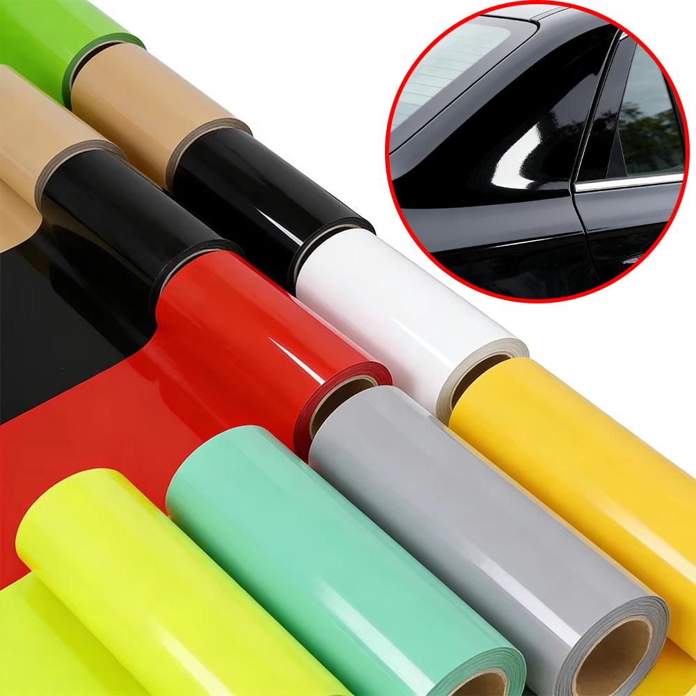 Car Wrap Film PET Glossy Vinyl Film Decal DIY Adhesive Car Sticker Motorcycle Decor Accessories 0.1M/0.2M/0.3M/0.4M/0.5M Width