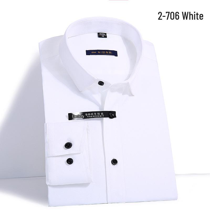 Heren Slim Fit Businessoverhemd met Lange Mouwen en Zak - Effen Kleur voor Lente en Herfst