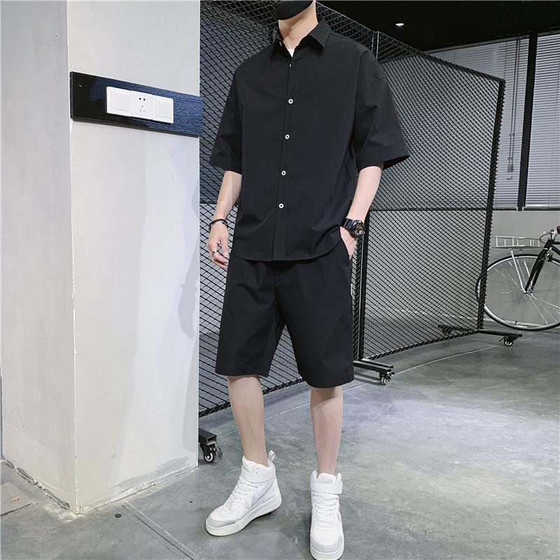 Herr sommarset Skjorta och Shorts 2 Delar Sportset Casual Sportkläder Kortärmade Skjortor Snygga Harajuku Pojke Y2K Kläder