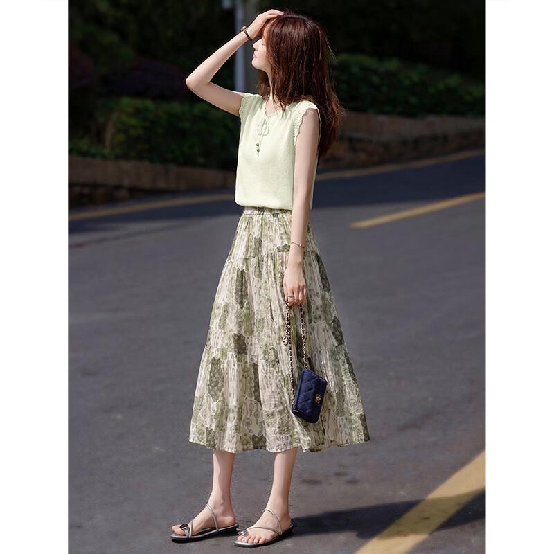Summer Tie-Neck Knit Top & High-Waist Skirt Set