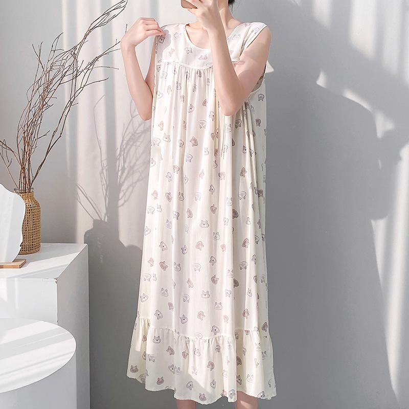 Korean polka dot tank pajamas for women, faux cotton silk, new summer home wear, can be worn as loose dresses outside