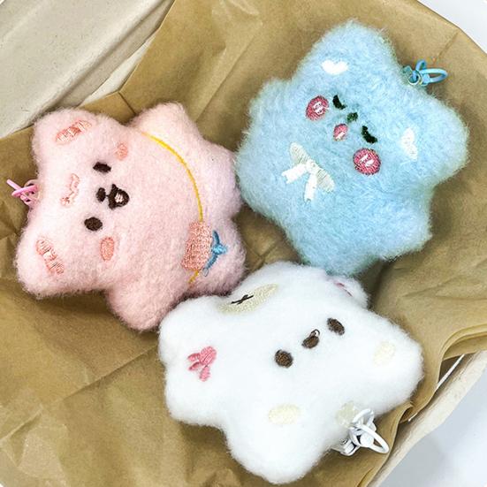 Keychain Soft Plush Star Bear Pendant Cartoon Design Stress Relief Doll Key Holder Backpack Keys Bags Car Decoration