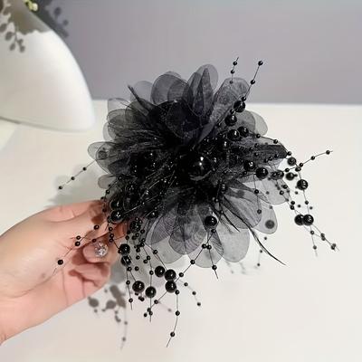 2Pcs Headgear Petals Feather Beads Fringed Grab Clip Back Head Hair Catch Shark Clip Lady Clip