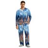 Men's Long Sleeve Pajama Set with Button Fly and Elastic Drawstring Waist for Home Sleepwear
