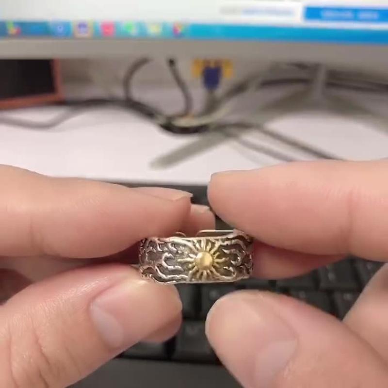 Buyee 925 Sterling Silver Ring Finger Golden Sun Sweet Open Ring for Man Woman Unique Rock Punk Fine Jewelry Circle