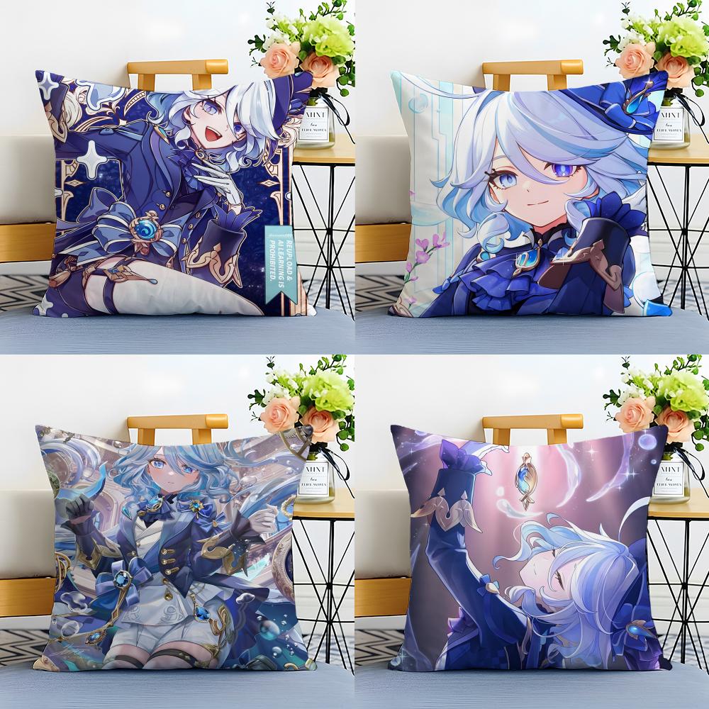 Game Genshin Furina Cushion Cover Washable Linen Pillowcase Soft For Sofa Bed Cozy Home Room Decor