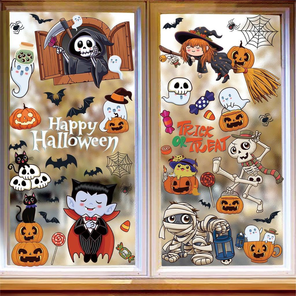 Halloween Witch & Mummy Window Stickers for Family Party & Shop Decoration