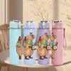 1PC Bear Drink Hot Cocoa Cartoon Print 750ml Color Plastic Sports Water Bottle Leakproof Flip Straw Lid Suitable for Sports Office Home Use