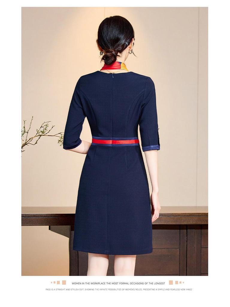 Elegant Mid-Sleeve Autumn/Winter Dress for Women - Sophisticated Socialite & Flight Attendant Uniform