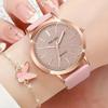 Women Leather Watch Ladies Quartz Wristwatch Round Dial Clock