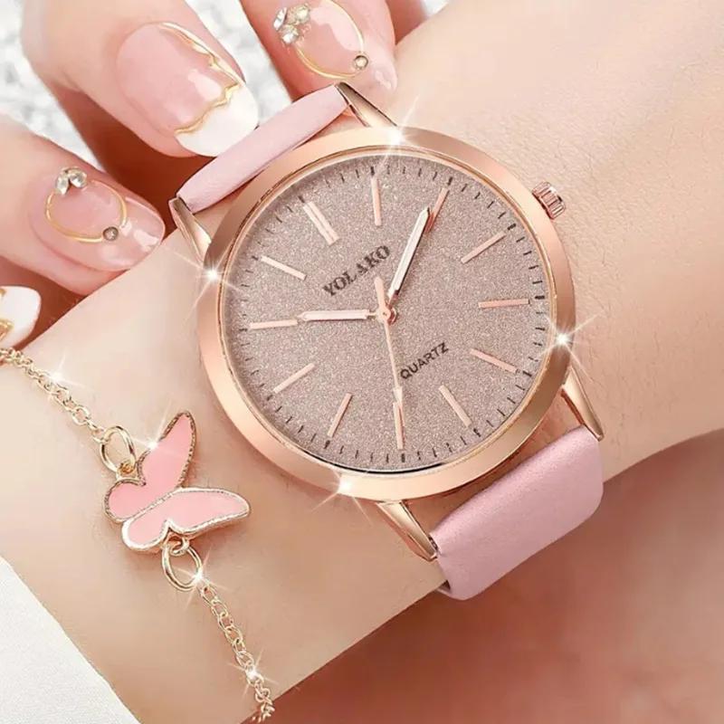 Women Leather Watch Ladies Quartz Wristwatch Round Dial Clock