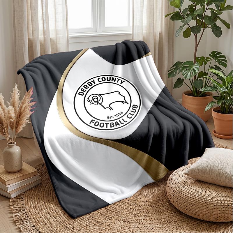Derby County Football Print Miękki Ciepły Lekki Koc Rzutowy na Sofę Łóżko Kemping