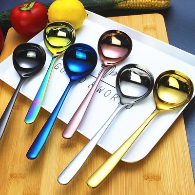 Multicolor Stainless Steel Soup Spoon Round Shape Short Handle Scoop Dessert Spoon for Ice Cream Dessert Rice Salad Dinnerware