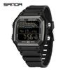 SANDA 6196 Relógio Digital Masculino Pulseira de Silicone Quadrado Eletrônico LED Alarme Contagem Regressiva Tempo Duplo À Prova d'Água Esportivo Casual