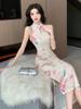 New Chinese national style improved cheongsam young girl sexy temperament celebrity sleeveless neck dress
