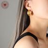 Minimalist C-Shaped Textured Earrings: Titanium Steel Plated 18K Gold - European & American Style for Autumn/Winter (F229)