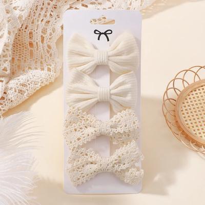 4 szt./zestaw Jednokolorowe koronkowe kokardy do włosów z klipsami dla dziewczynek Urocze ręcznie robione kokardy Spinki do włosów Ozdoby do włosów Akcesoria do włosów dla dzieci