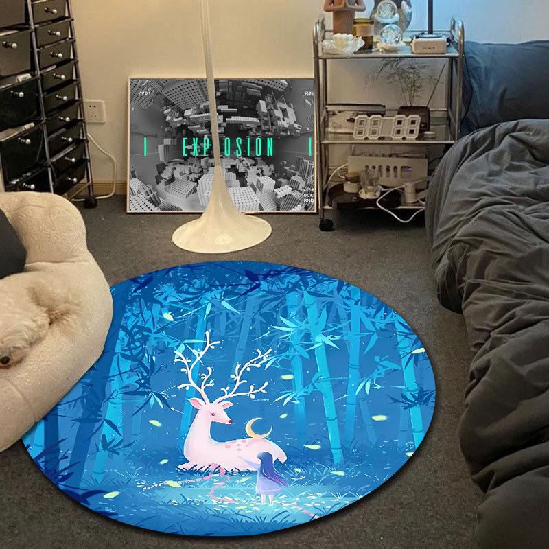 Decorative Round Dragon Multicolor Area Rug, Non-Slip Floor Mat for Kitchen