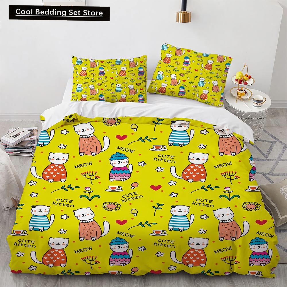Cartoon Animals Toy Car Duvet Cover King Queen Lovely Frog Cat Rabbit Bedding Set for Kids Wildlife 2/3pcs Polyester Quilt Cover