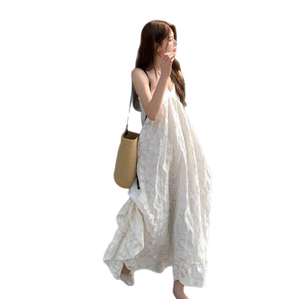French Seaside Style Halter Neck Camisole Dress - Elegant Summer Backless Ruffle Maxi
