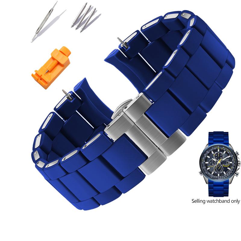 Silicone Stainless Steel Watchband for Citizen Blue Angel Generation AT8020-54L Air Eagle JY8035 Waterproof Mens Strap 23mm