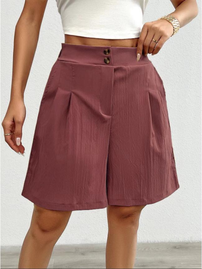 

Жіночі шорти з високою посадкою однотонного кольору на літо 2024 року - європейський та американський стиль XXL персиковий