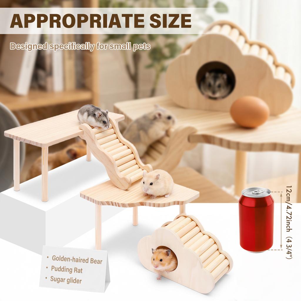 4 Pcs Hamster Platform Ladder Hideout Wood Playhouse Hamster Game Climbing Toy for Small Pet Hamster Rat Gerbil Chinchilla Mouse