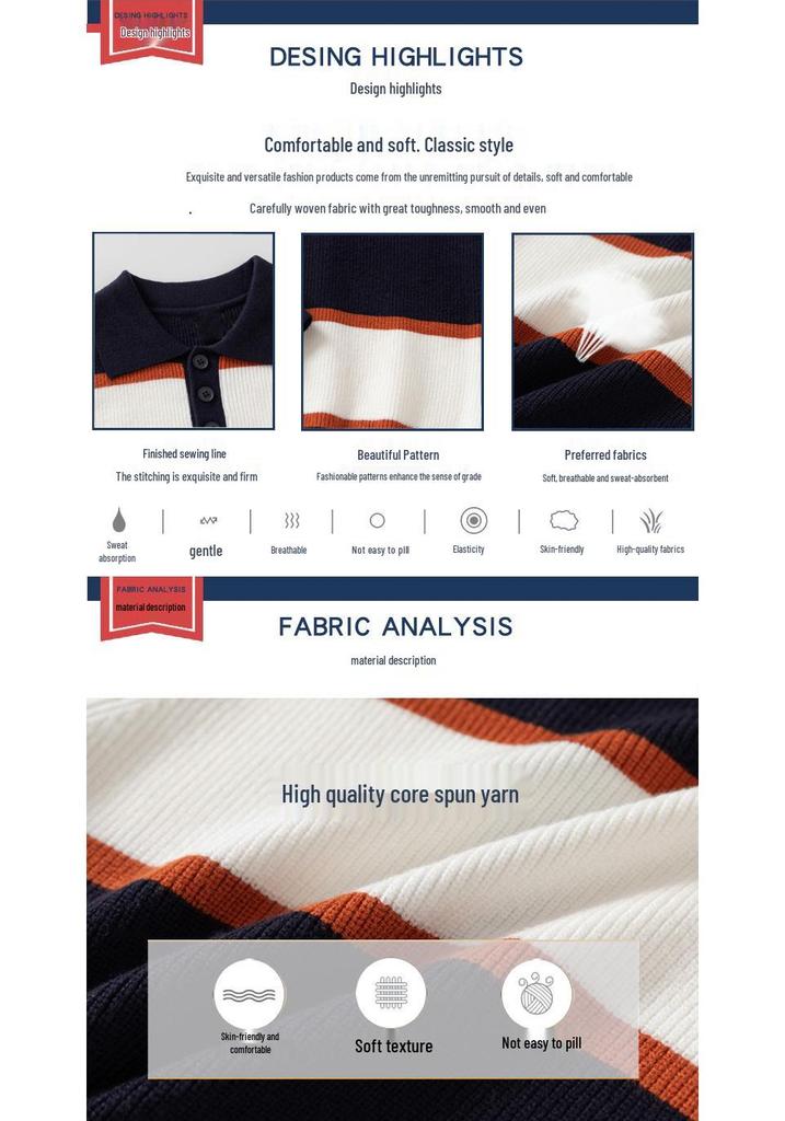 Tengyun Boys' Striped Polo Collar Knit Sweater for Children