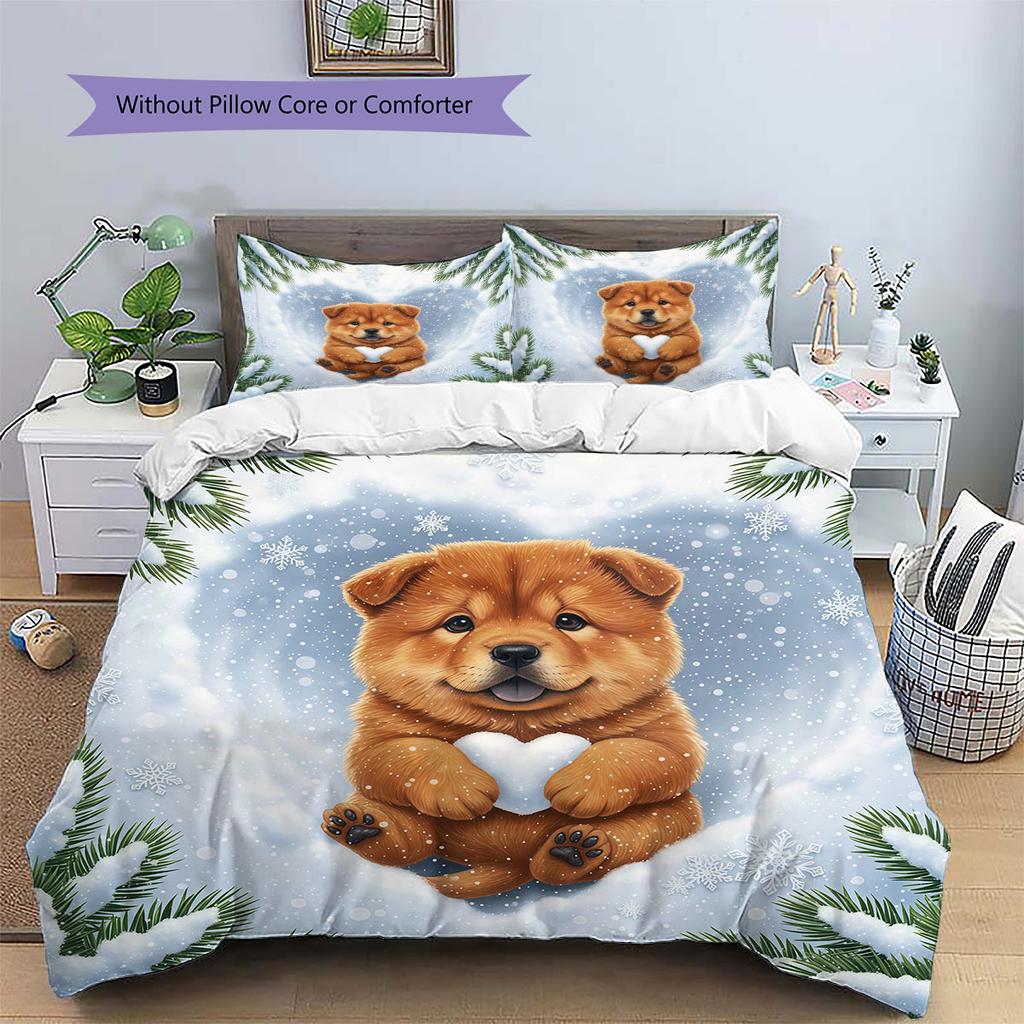Cute animalsinthesnow Pattern Bedding Quilt Set Quilt Cover Pillowcase Home Decoration Birthday Gift (1 * duvet cover + 2 * pillowcase, without core)