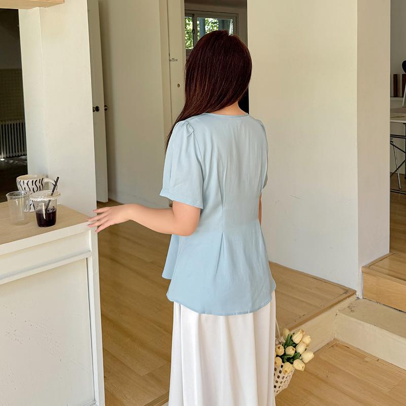 Large Size Fat mmV Neck Short-sleeved Chiffon Shirt Women's Summer New Fish Tail Irregular Hem Top 212371