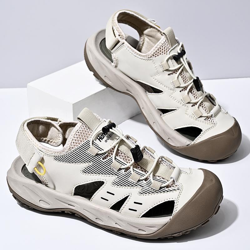Fashion Solid-color men's outdoor lightweight breathable anti-slip and comfortable summer beach hollowed-out sandals with elastic design