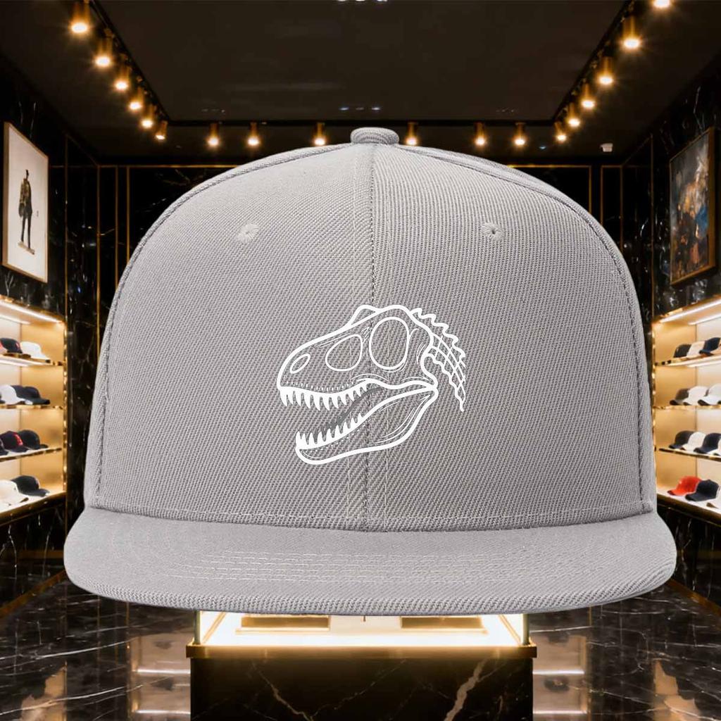 Dinosaur Skull Graphic Print Black Flat Brim Baseball Cap Unisex Polyester Snapback Outdoor Headwear