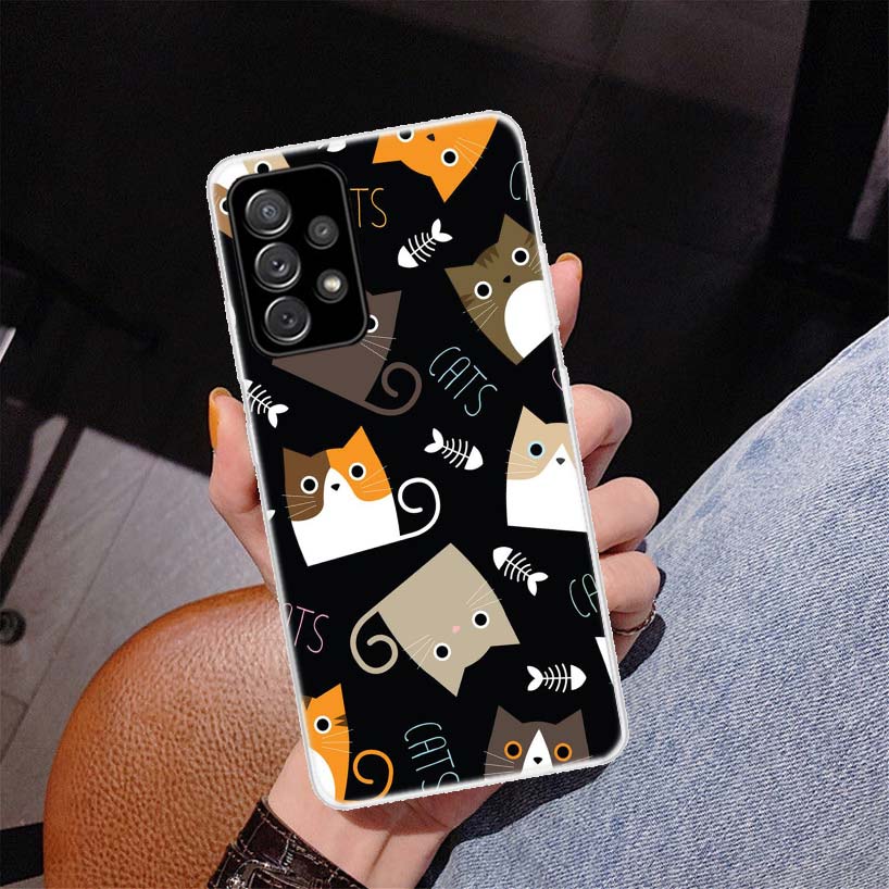Cartoon Cute Cats Background Phone Case for Samsung Galaxy A52 A51 A50S A12 A22 A32 A72 A10S A30S A31 A71 Note 20 Ultra 10 Plus