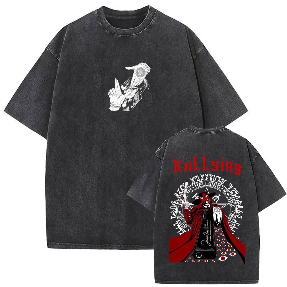Washed Vintage Anime Hellsing Vampire Alucard Graphic T-shirts Men Women Manga Oversized T Shirts Men s High Quality Streetwear S разноцветный