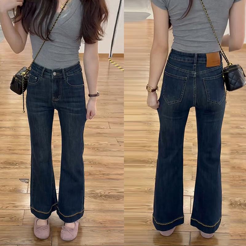 2025 Women s Petite Plus Size High-Waisted Dark Blue Micro-Flare Slimming Jeans M