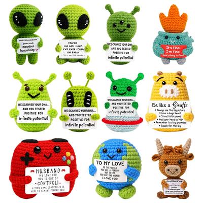 Crochet Pocket Hug Hand-woven Positive Energy Dolls Finished Alien Ornaments Knitted Crafts Desktop Miniature Mother's Day Gifts