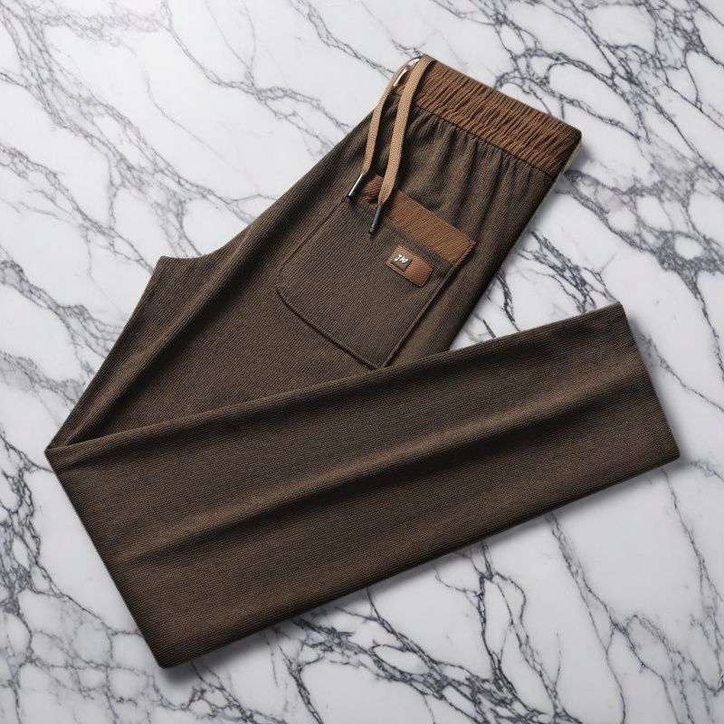 

Autumn New Casual Pants for Men Loose Striped Velvet Straight Leg Pants Corduroy 9-inch Sports Pants 5XL кавовий