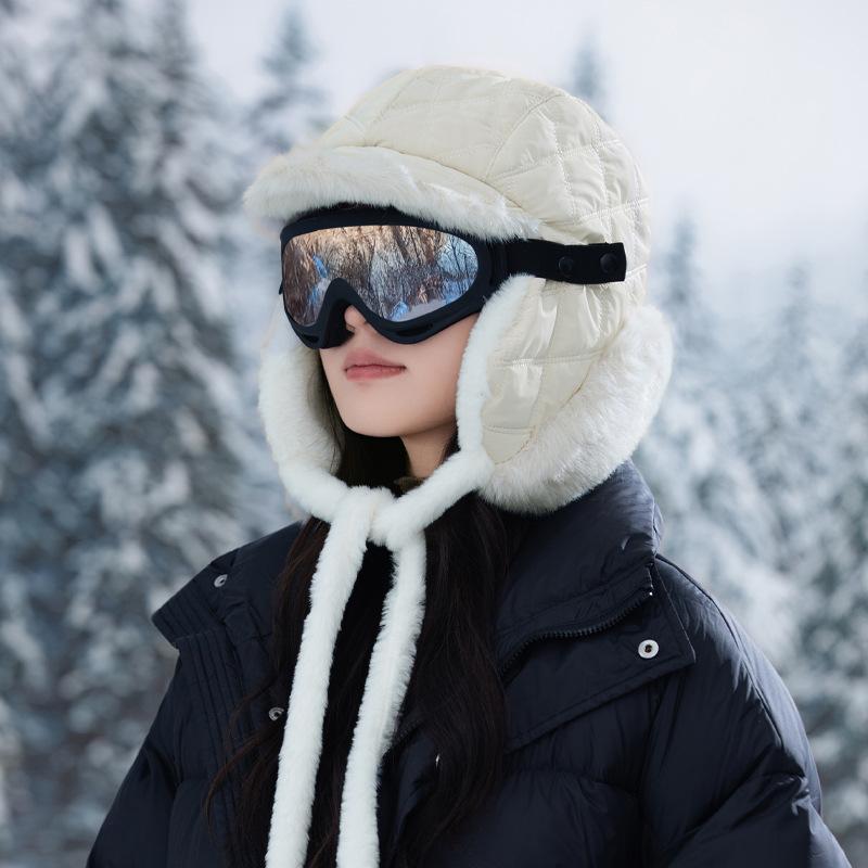 ColdSeason Ski Mountaineering Plush Plaid Lei Feng Hat Removable Windproof Goggles Set Outside Cold and Warm Hat