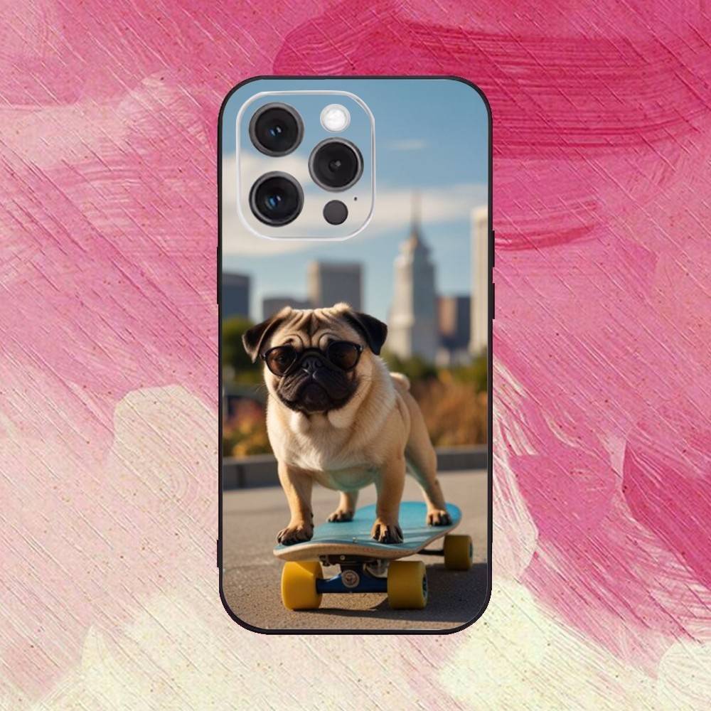 

Cute Pug Dog Phone Case For iPhone17,16,15,14,13,12,11 Plus,Pro Max Soft Black Cover iPhone12PRO
