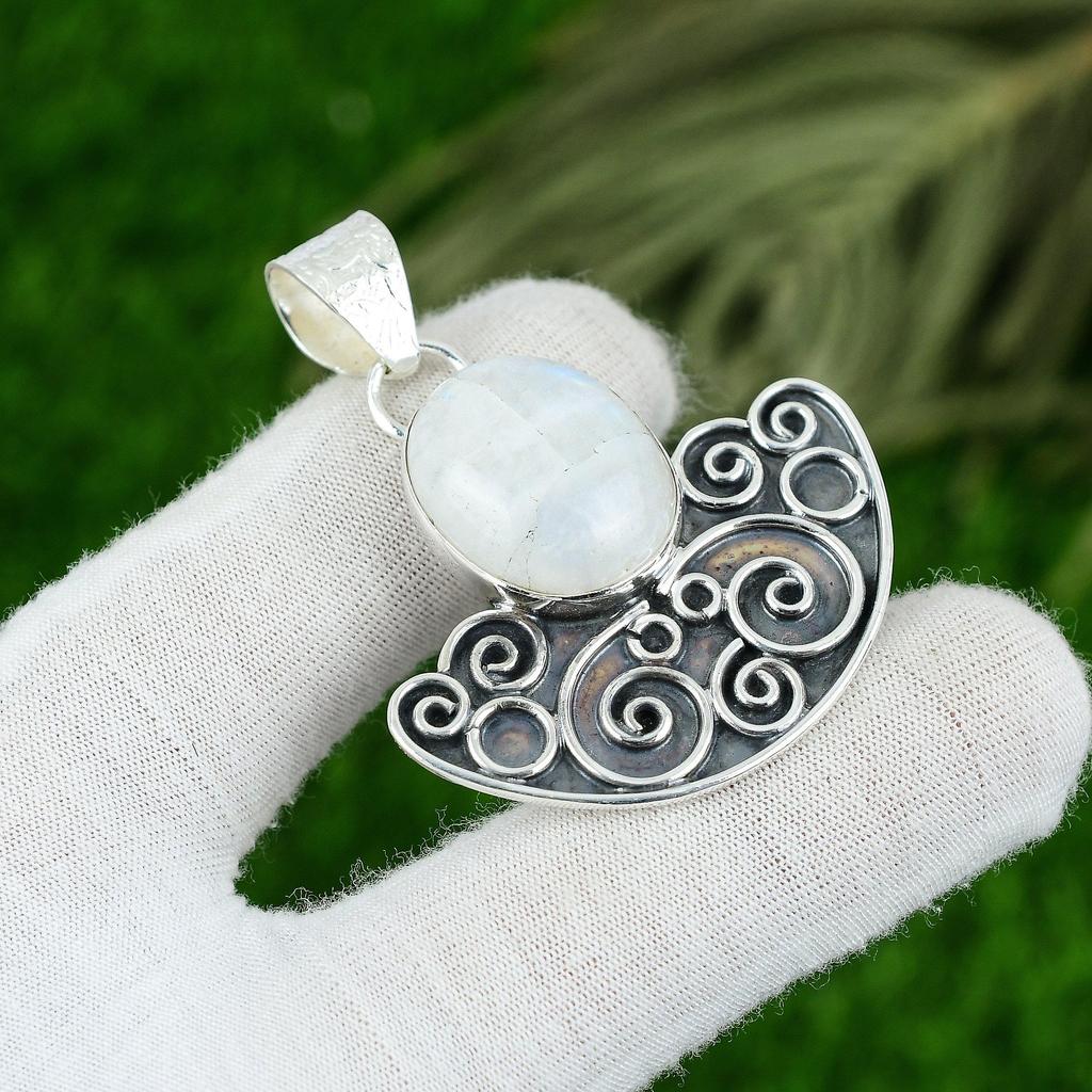 925 Silver Rainbow Moonstone Gemstone Crown Chakra Daughter Birthday New Pendant