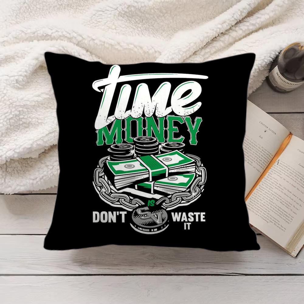 Funny Time Is Money Cushion Cover Short Plush Double-Sided Printing Home Machine Washable In Warm Winter Pillow Cover