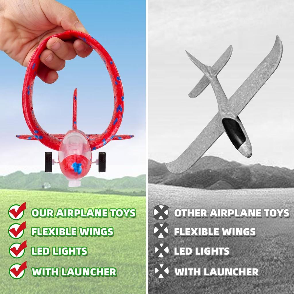 Toy Airplane, 3 Pack Airplane Launcher Toys 2 Flight Mode Glider Plane Outdoor Toys for Kids Ages 3 4 5 6 7 8 9 10 11 12 Year Old Boys & Girls