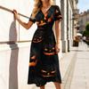Women's V-Neck Short Sleeve Casual Dress with Halloween Print for Party and Daily Wear