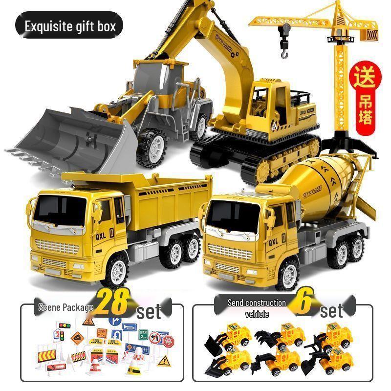 Construction Vehicle Toy Set: Digger, Excavator, Cement Mixer, Crane