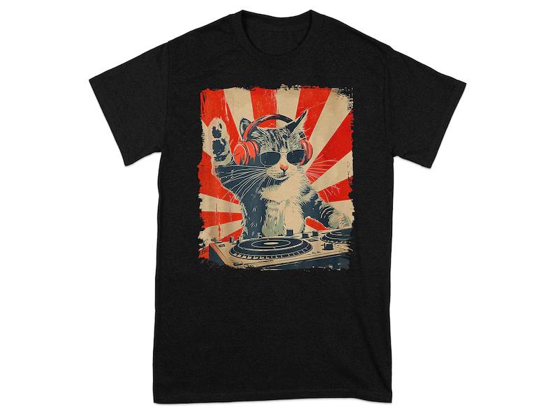 Cool DJ Cat TShirt Funny Cat Trendy Print Tee Womens Casual Oversized ShortSleeve Top Basic Inner Layer for Daily Wear 4XL