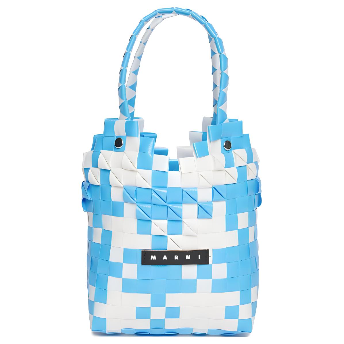 Marni Diamond Basket Two-Tone Woven Logo Tote Bag Kids Tote Bags Blue White M00637M00IW0M848 Basic Set BagDust Bag 21990₽