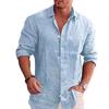 Heren losse effen vlas polokraag met lange mouwen Casual heren wit zwart losse shirts voor herenblouse