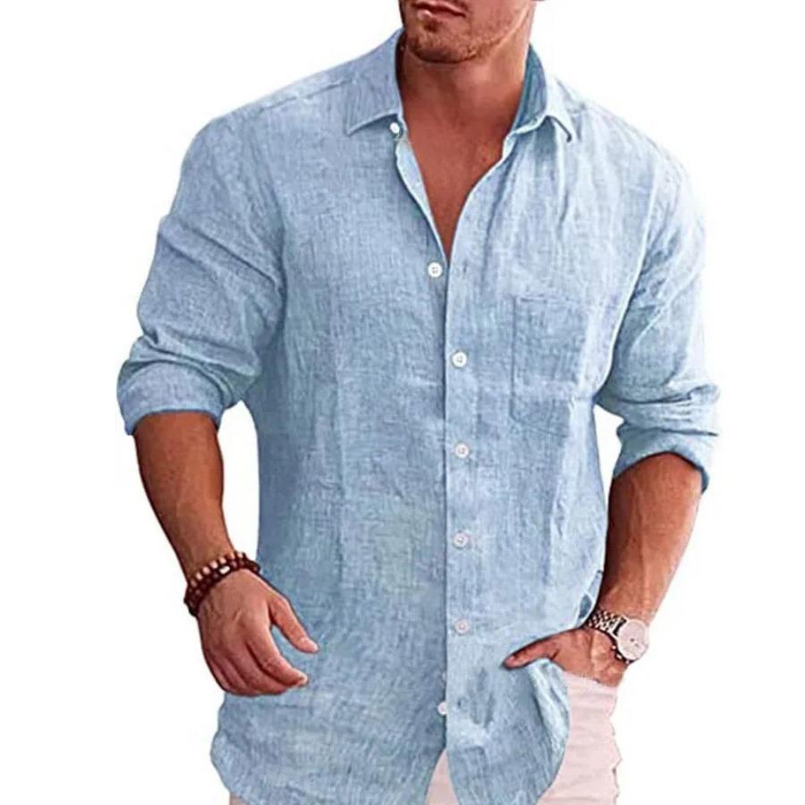 Heren losse effen vlas polokraag met lange mouwen Casual heren wit zwart losse shirts voor herenblouse