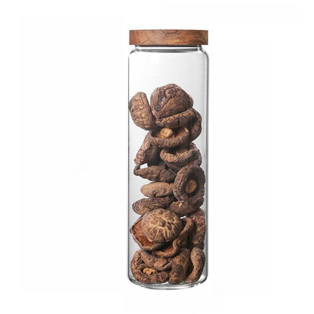 Transparent Glass Storage Jar with Acacia Wood Lid for Coffee Beans and Food Grains