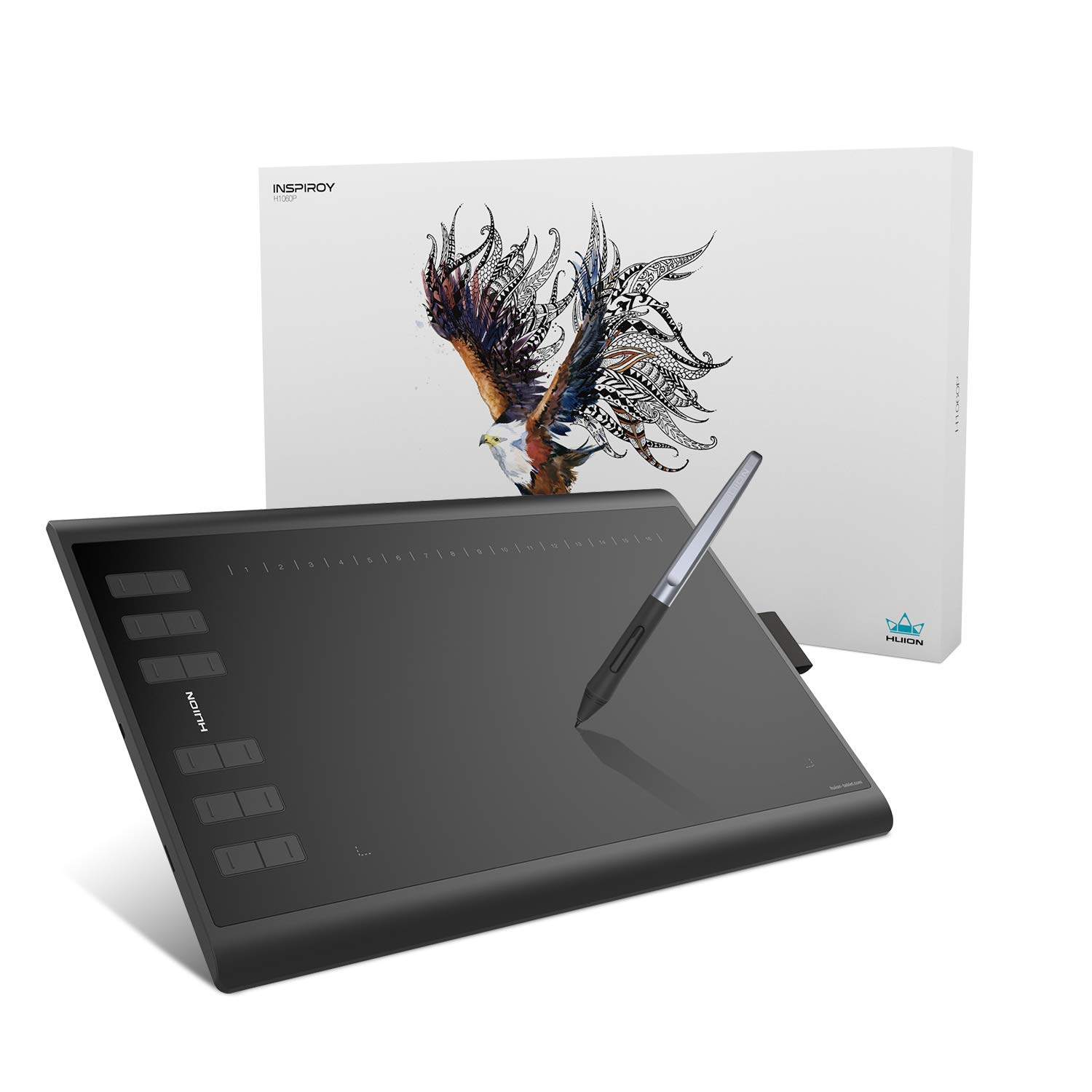 

HUION H1060P Дюймовий Перо Сумісний зі Смартфонами Android та з 28 Налаштовуваними Клавішами Швидкого Доступу 10x6.25 Планшет, ПК, чорний